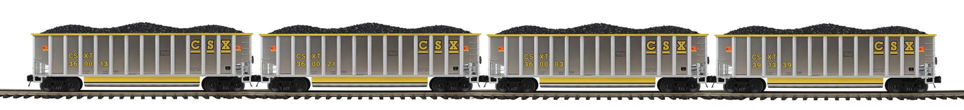 MTH 20-92441 CSX 4 Car Coalporter (Plated) Hopper Car Set