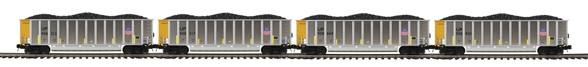 MTH 20-92445 Union Pacific 4 Car Coalporter Hopper Car Set (Plated)