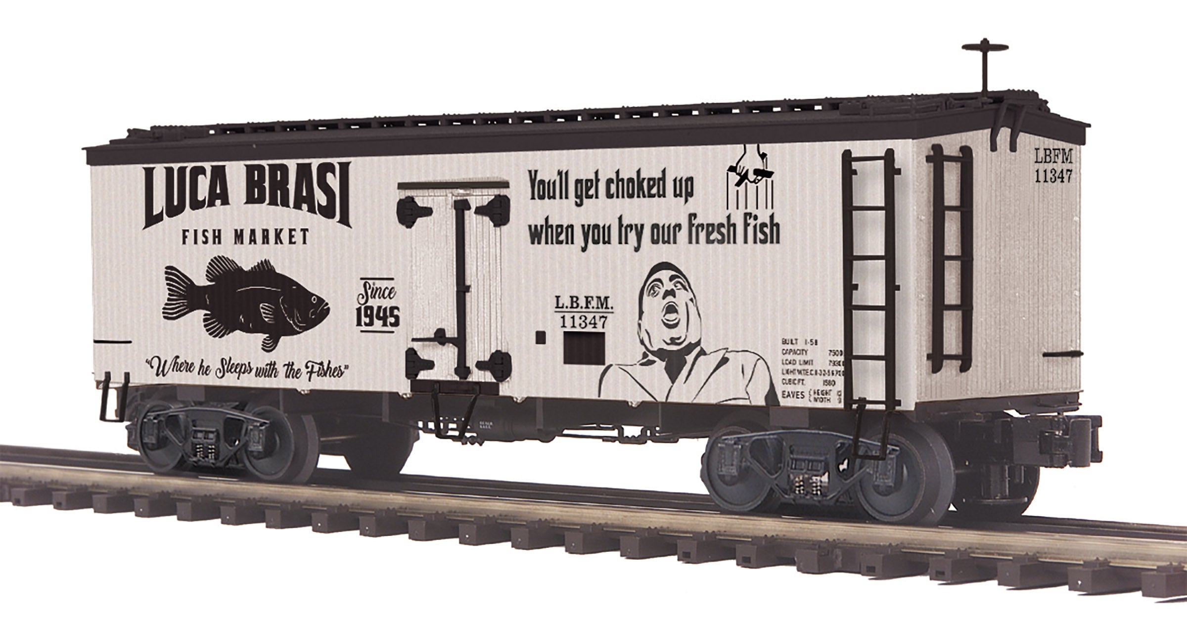 MTH 20-94805 Luca Brasi Fish Market 36 foot woodsided reefer car, road number LBFM 11347, O gauge