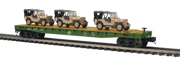 MTH 20-95673 U.S. Army 60' Flat Car with (3) Jeep Willys Desert