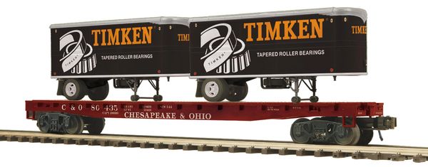 MTH 20-95712 Chesapeake & Ohio Flat Car with (2) Timken Pup Trailers