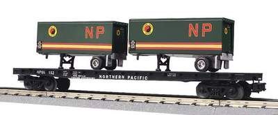 MTH 20-98105 Northern Pacific Flat Car with 2 Trailers