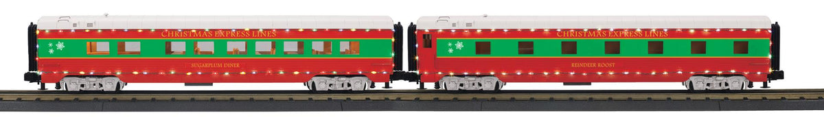 MTH 30-68307 Christmas 2 Car Streamlined Sleeper/Diner Set with LED's