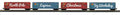 MTH 30-70152 North Pole 4 Car 50' Double Door Plugged Box Car Set with LED's