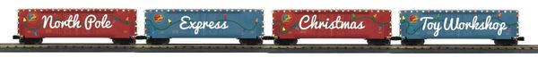 MTH 30-70152 North Pole 4 Car 50' Double Door Plugged Box Car Set with LED's