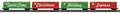 MTH 30-70170 Christmas 4 Car 50' Double Door Plugged Box Car Set with LED's