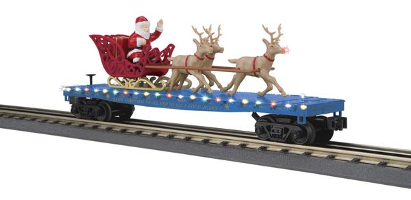 MTH 30-76945 North Pole Flat Car with Santa Sleigh and Reindeer with LED's