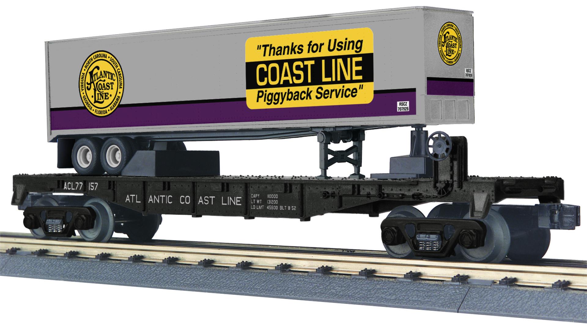 MTH 30-76962 Atlantic Coast Line Flat Car with 40' Trailer