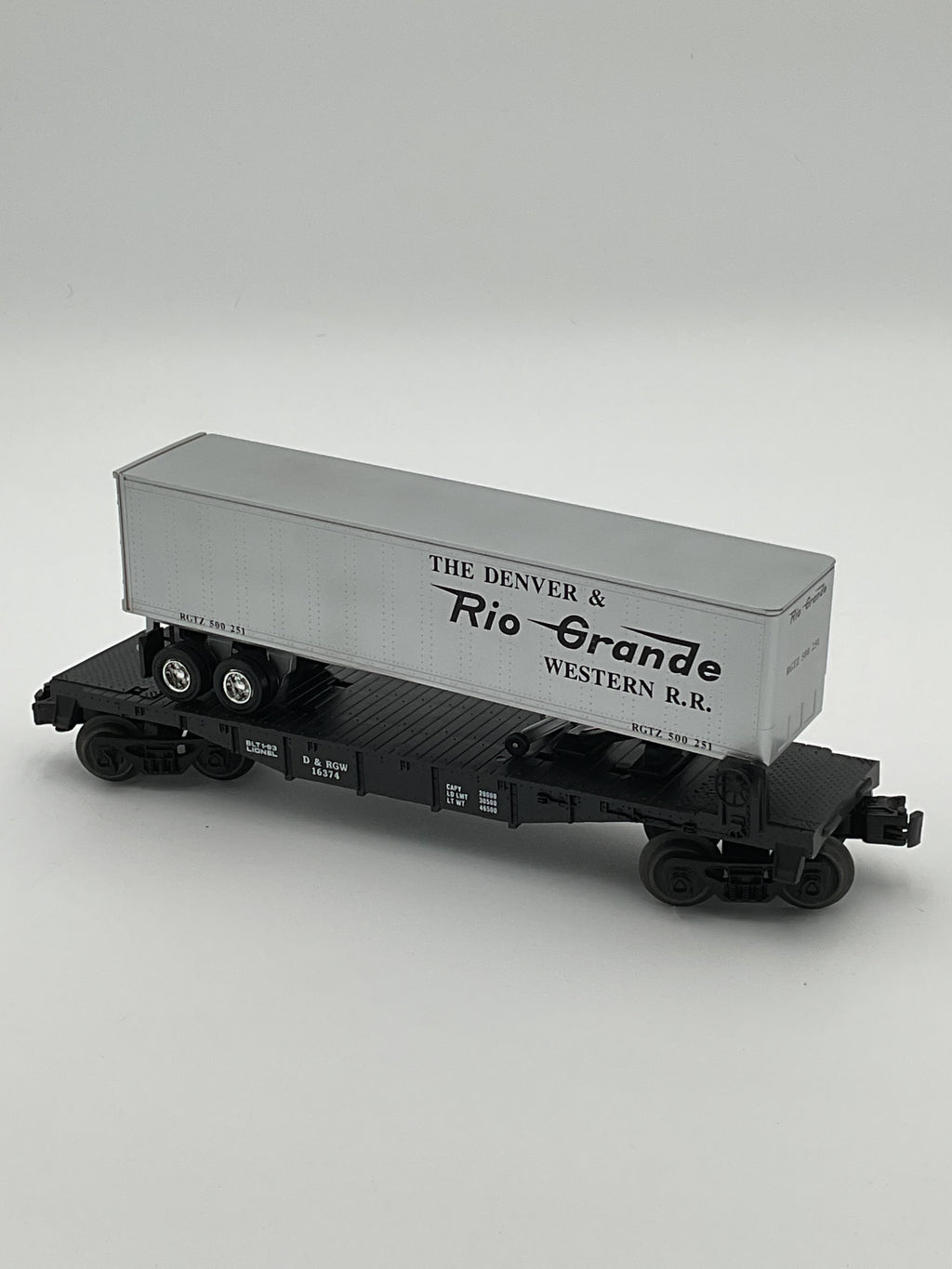 Lionel O 16374 Denver & Rio Grande Flatcar with Trailer Western