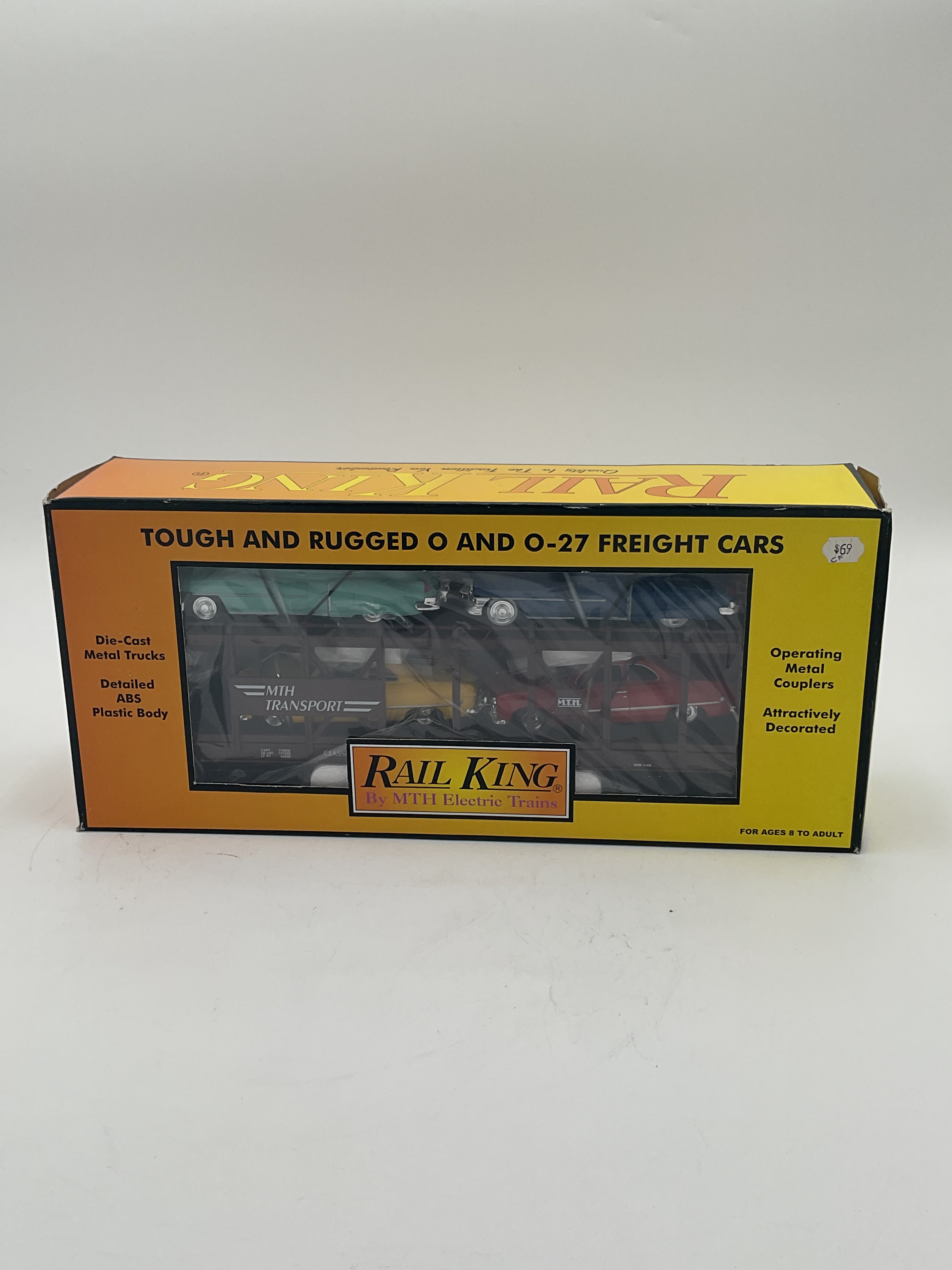 MTH 30-7628 MTH Auto Transport Auto Carrier w/ Ertl ‘52 Cadillac & ‘49 Ford Coupen