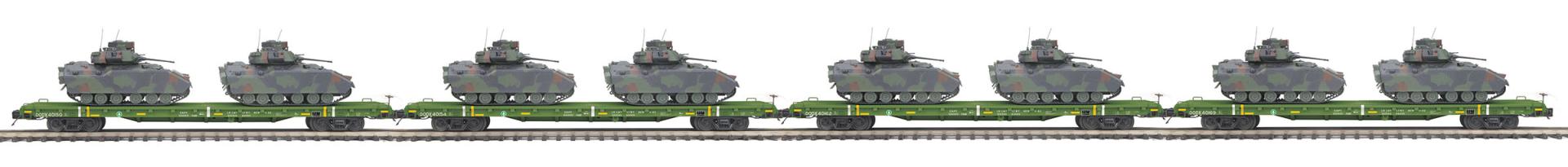 MTH 20-92240E U.S. Army 60' Flat Car Set w/(2) Bradley Fighting Vehicles