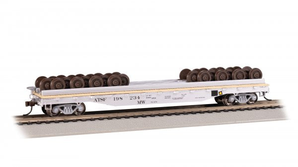 Bachmann HO 18937 52' WHEEL FLATCAR WITH WHEEL LOAD - SANTA FE #198234