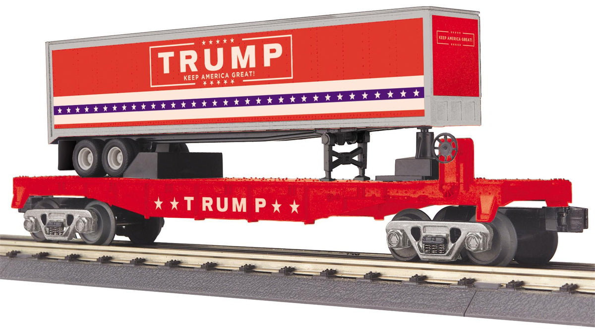MTH 30-76839 Donald J. Trump O Gauge RailKing Flat Car w/40' Trailer