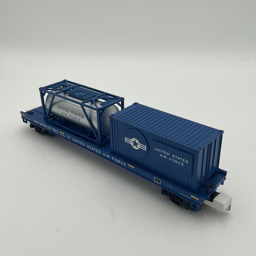 MTH 20-95385 U.S. Air Force (#35795) Flat Car w/ Tank Container & 20’ Container