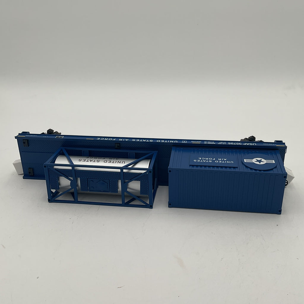 MTH 20-95385 U.S. Air Force (#35795) Flat Car w/ Tank Container & 20’ Container